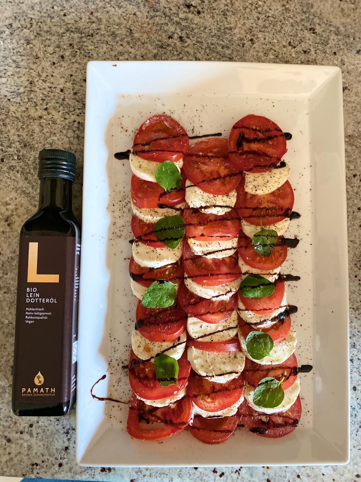 Leindotteröl mit Mozzarella